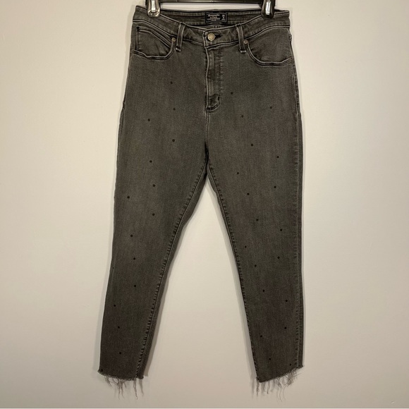 Abercrombie & Fitch Simone High Rise Ankle Denim Womens 28 Black Dots Raw Hem - Picture 1 of 8